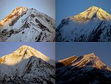 202 Dhaulagiri and Tukuche Peak At Sunrise From Shepherds Kharka The sun slowly came down Dhaulagiri and Tukuche Peak at sunrise from Shepherd�s Kharka (3760m) on the way to Annapurna North Base Camp.
